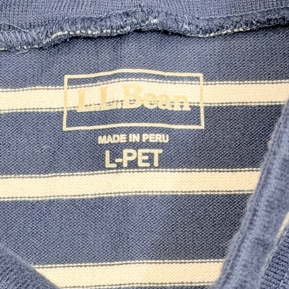 L.L.Bean Womens Heritage Mariner Top L Petite Funnel Neck Stripe Cotton Nautical
